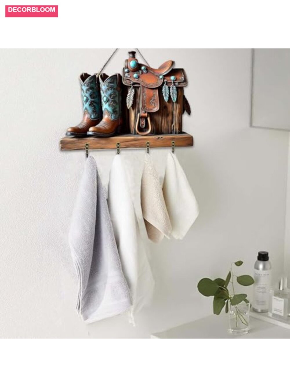 Boot-Shaped Wooden Key Holder with 4 Hooks - Wall Mount Entryway Organizer - Picture 2 of 6